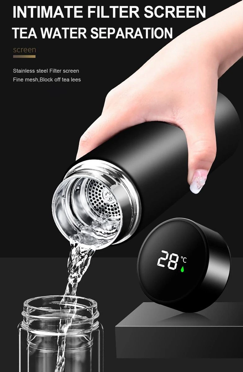 Slimme Thermosfles Met LCD Temperatuur Display - Curver Isolatiefles 0,5 Liter - Dubbelwandige Thermosfles - Thermosbeker - Isoleerfles - Thermoskan - Travel Mug - Bidon Drinkfles - Koffiebeker - Drinkflessen - RVS - Smart Thermos - Metaal - Afbeelding 3