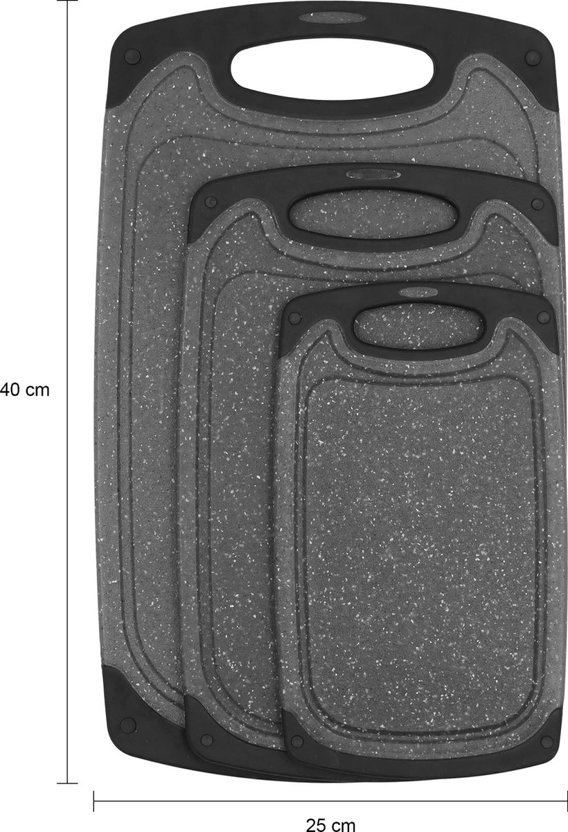 Krumble Snijplanken - Set Van 3 - Met Anti-slip Handvaten - 3-delig - Vaatwas Bestendig - Snijplankenset - 3 Formaten - Antraciet - Zwart - Kunststof - Afbeelding 3