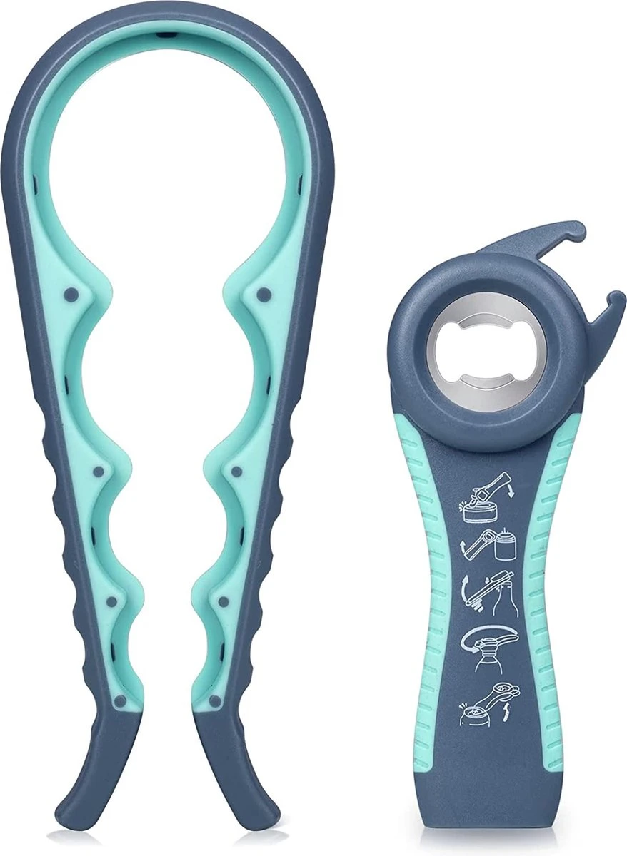 Alles In 1 Blikopener - Multi Grip Opener - Dopopener- Pottenopener - Schroefdopopener - Hemelsblauw - KO000107