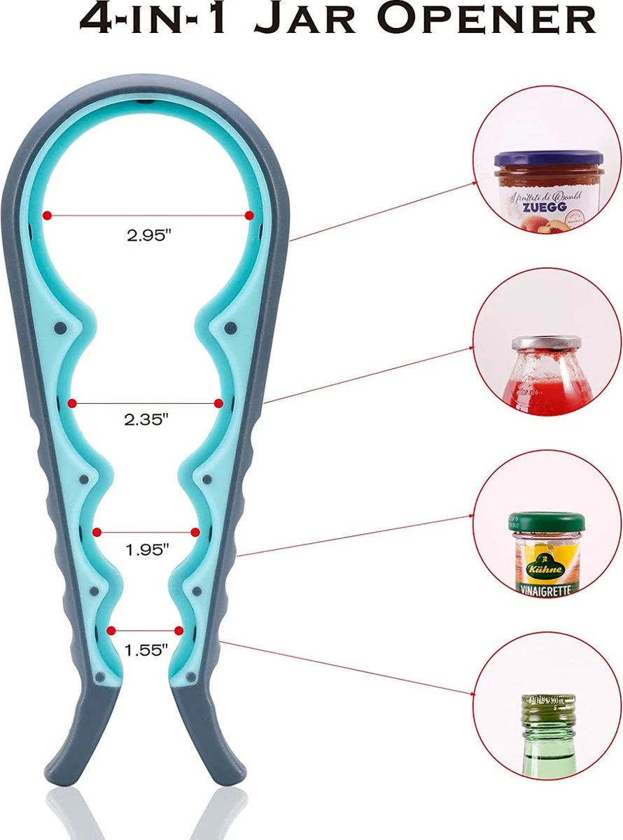 Alles In 1 Blikopener - Multi Grip Opener - Dopopener- Pottenopener - Schroefdopopener - Hemelsblauw - KO000107 - Afbeelding 2