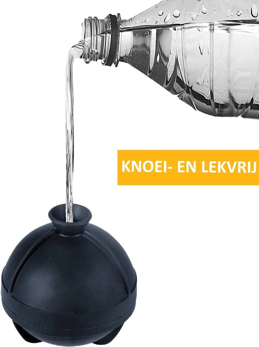 VITAMO Perfecte IJsballen Set Van 4 STUKS - Grote Whiskey IJsballenvorm - Ronde Whisky Stones - IJsklontjes - Cocktails - Frisdrank - Lekvrij - Siliconen - IJsblokjesvorm - Ø 6 Cm Groot - Zwart - Cadeau Tip - Afbeelding 3
