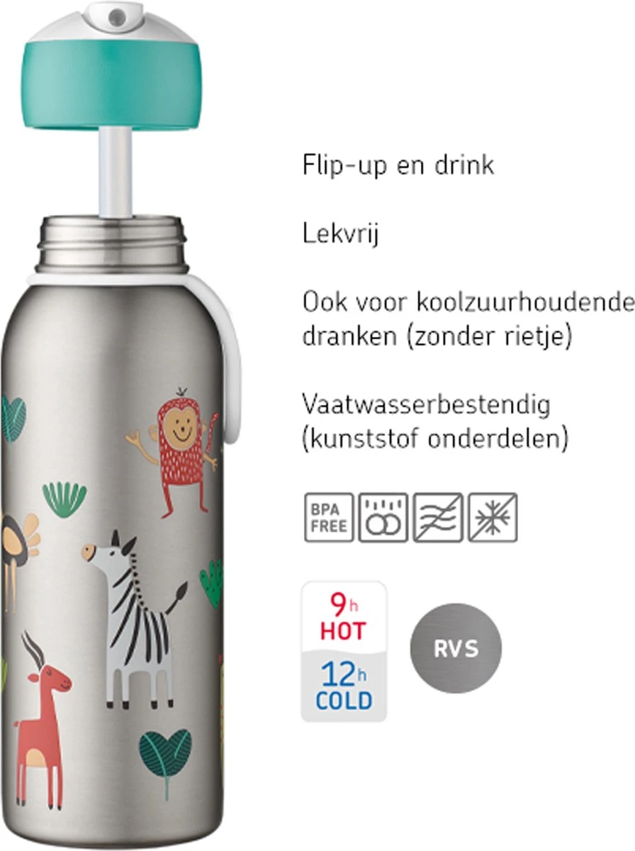 Mepal – Isoleerfles Flip-up Campus – Dino – Waterfles Met Rietje – Houdt Je Drankje Tot 9 Uur Warm En 12 Uur Koud – Drinkfles Voor Kinderen – Thermosfles - Afbeelding 4