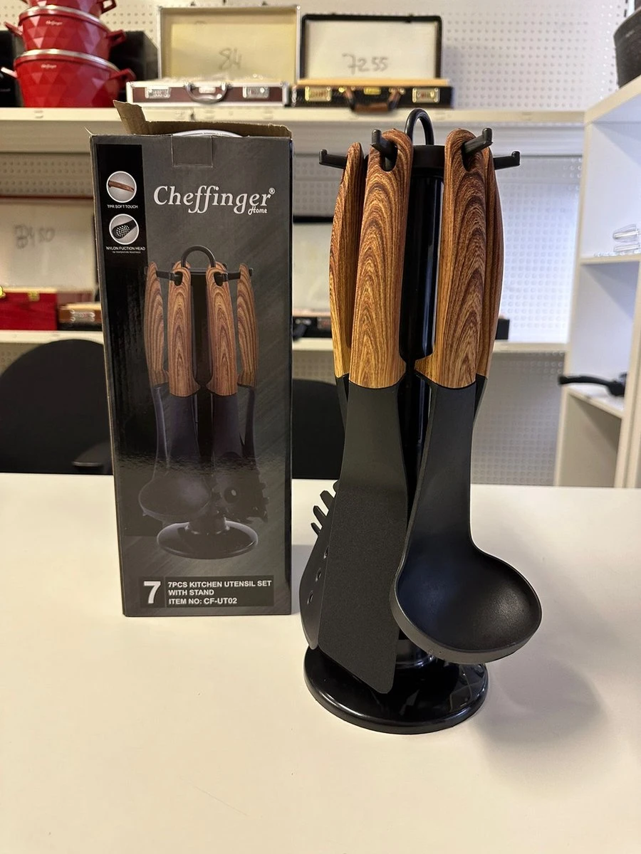 Cheffinger Kookgerei – Hout – Keukengerei – 7-delige Keukengerei Set Met Standaard - Afbeelding 2