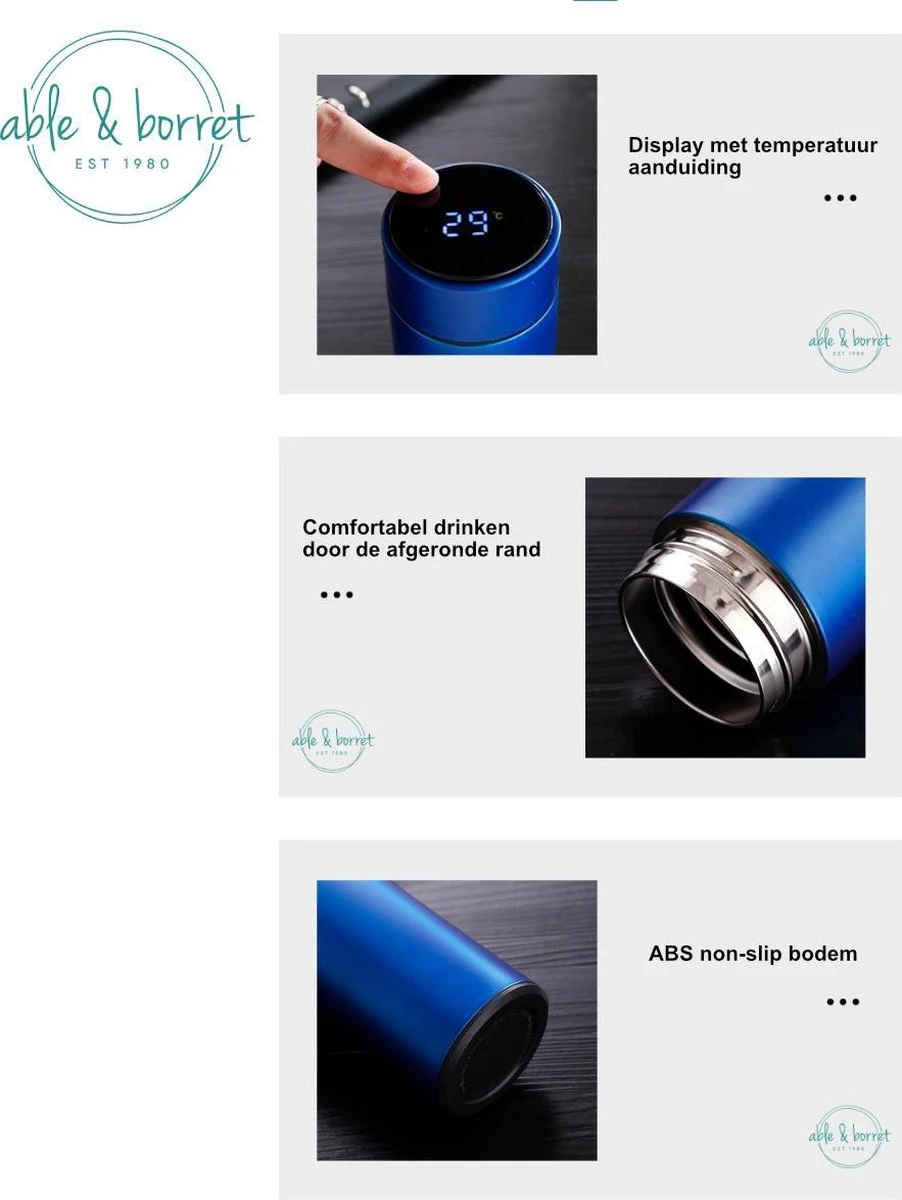 Thermoskan - Thermosfles 500 Ml - Temperatuur Display - 500 Ml - RVS - Wit - Able & Borret - Afbeelding 4