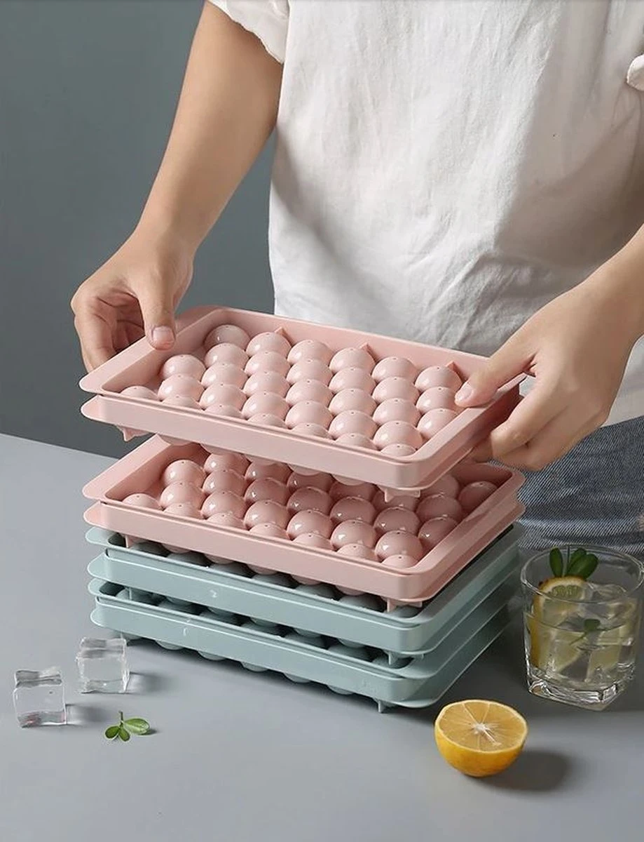 Ronde Ijsblokjesvorm Met Deksel - 2 Stuks - 66 Perfect Ronde Mini Ijsblokjes - Blauw - ø 1,5cm - Stofvrij - Plooibaar - Bioplastic - Ice Cube - Makkelijk Te Vullen - Zonder Morsen - Afbeelding 5