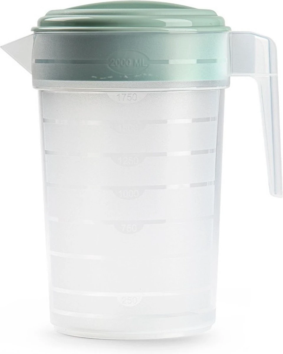 Waterkan/sapkan Transparant/mintgroen Met Deksel 2 Liter Kunststof�- Smalle Schenkkan Die In De Koelkastdeur Past