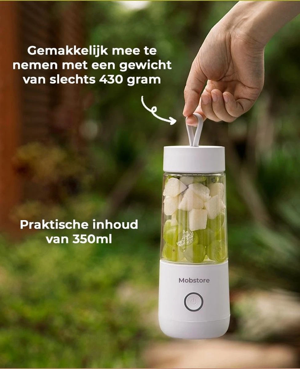 Merkloos Draagbare Mini Blender - USB Oplaadbaar - Draadloos - Wit - 350ml - Afbeelding 6
