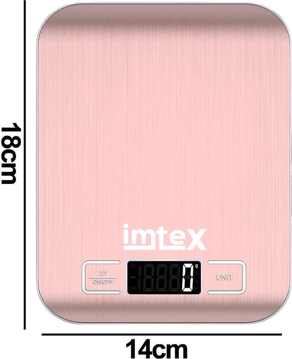 Imtex Digitale Precisie Keukenweegschaal - Tot 5000 Gram (5kg) - RVS Rosé - Afbeelding 3