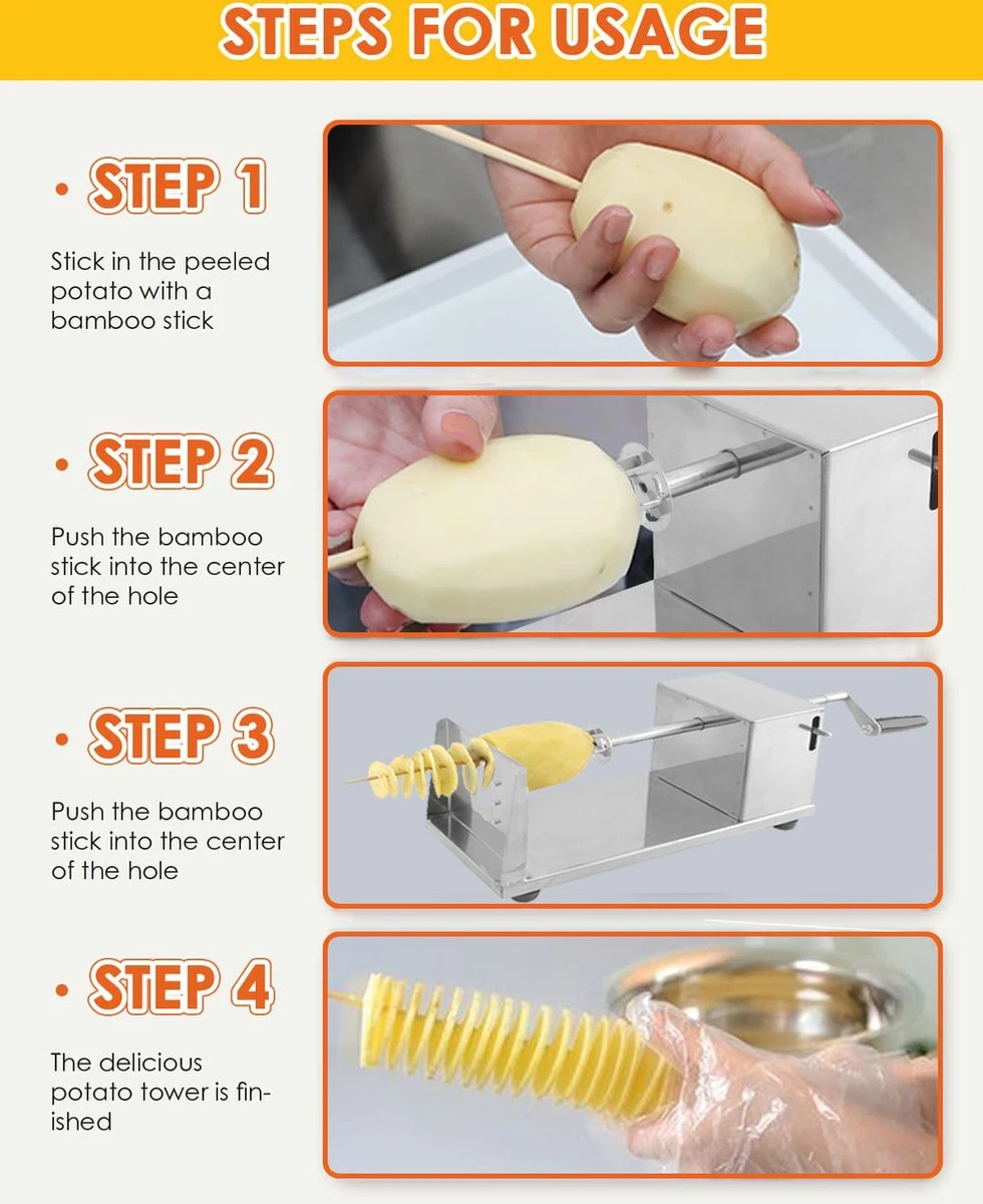 Uten - Spiraalsnijder Aardappel - Groente Slicer - Fruit Slicer - Frietsnijders - Voor Fruit, Aardappelen, Tornado Chips, Komkommers Of Wortels(RVS) - Afbeelding 5