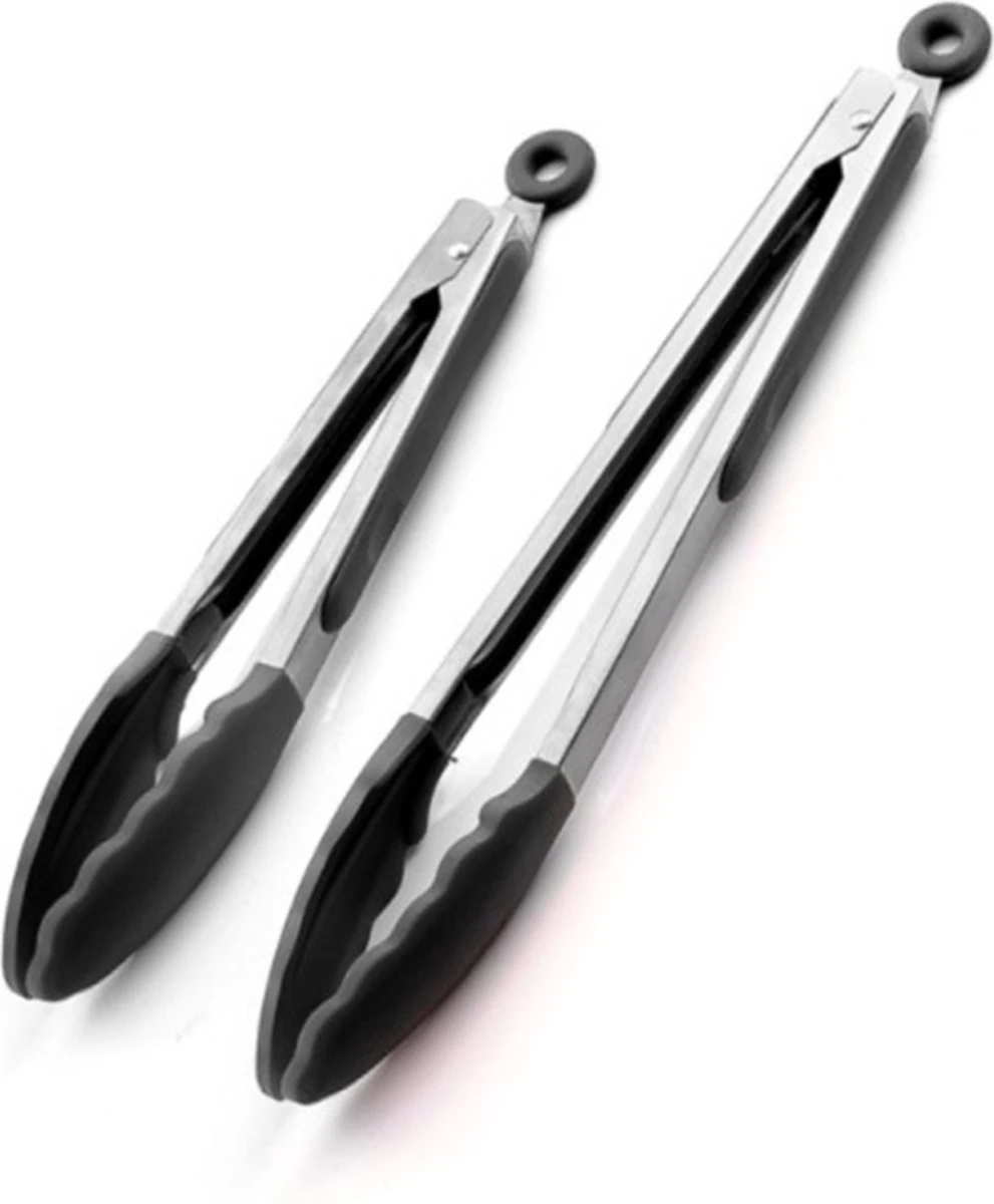 Merkloos Vleestang Voor In De Keuken Keukentang Serveertang BBQ Tang Accesoires Barbecuetang – Roestvrij Staal En Siliconen – Set Van 2