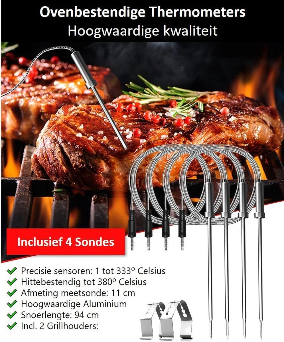 Hermanos® Digitale BBQ Thermometer Draadloos - Keukenthermometer - Bluetooth Met App - 4 Sondes - Magneet - Incl. Batterijen - Afbeelding 11